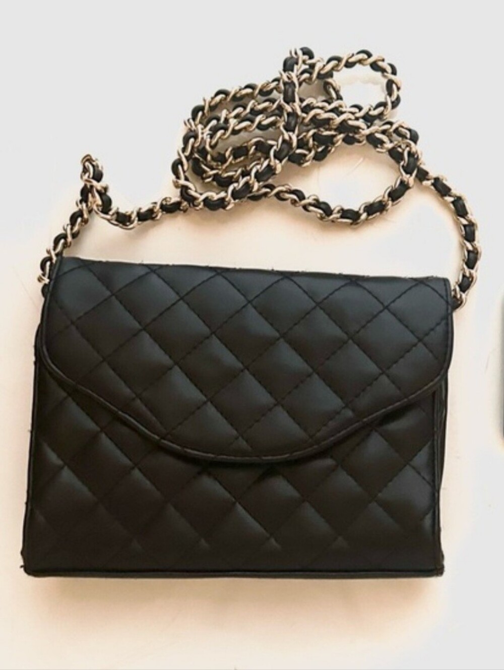 Jennifer Morello Vtg Leather Quilted Black Crossbody Bag Chain Strap Kisslock